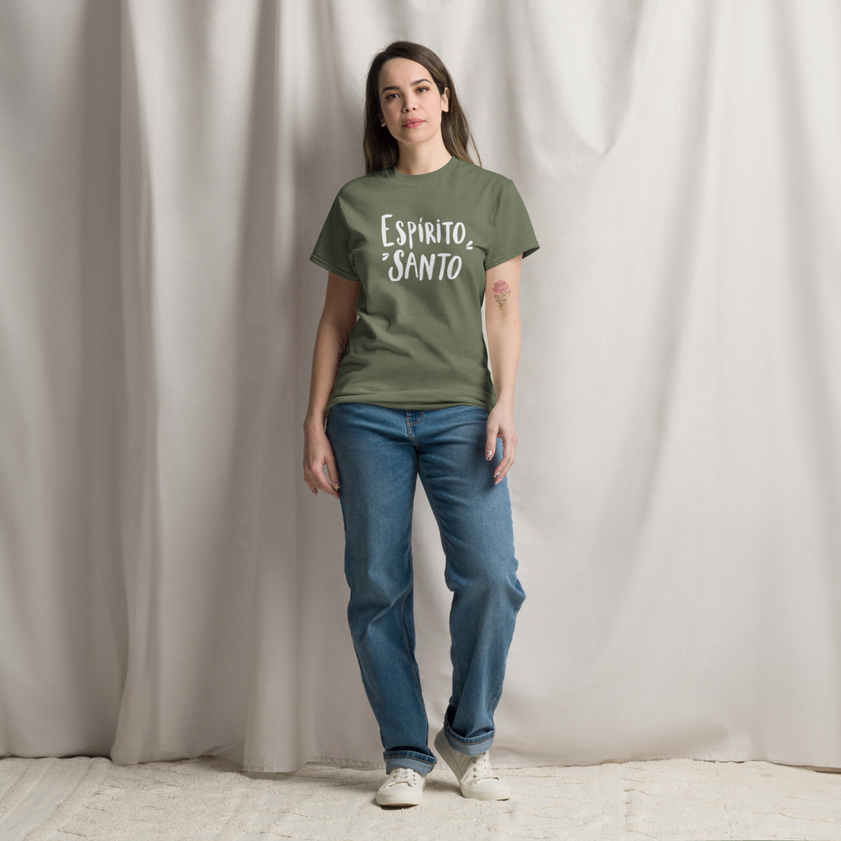 T-Shirt Cristã "Espirito Santo" estampagem branco