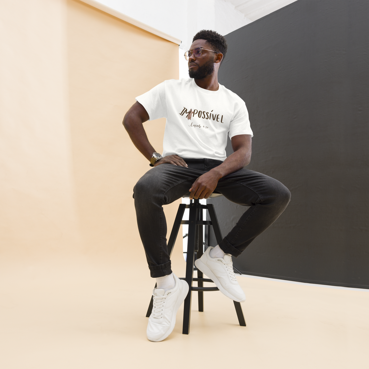 T-Shirt Cristã "Impossível" estampagem castanho